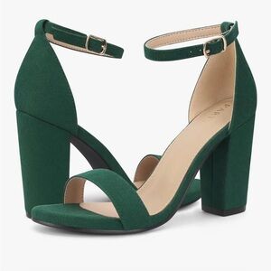 Women’s Green Block Heel Open-Toe Sandals W/ Ankle Strap Size 8